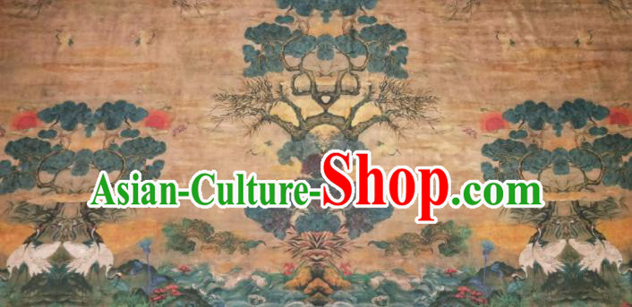 Asian Chinese Traditional Wave Crane Pattern Design Ginger Gambiered Guangdong Gauze Fabric Silk Material