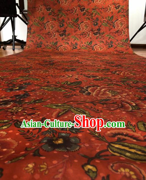 Asian Chinese Traditional Flowers Pattern Design Red Gambiered Guangdong Gauze Fabric Silk Material