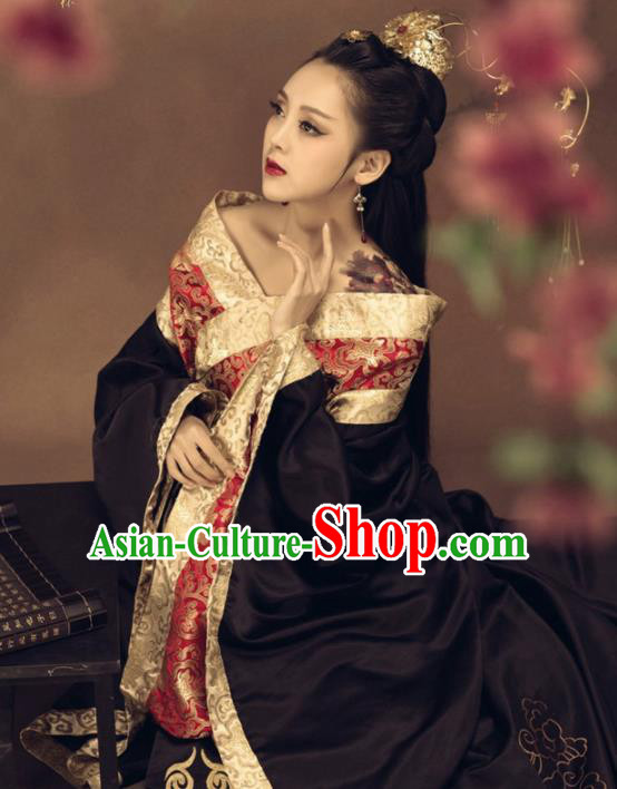 Chinese Ancient Imperial Consort Black Hanfu Dress Traditional Han Dynasty Court Queen Costumes for Women