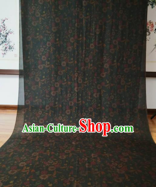 Asian Chinese Traditional Flowers Pattern Design Deep Grey Gambiered Guangdong Gauze Fabric Silk Material