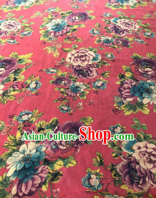 Asian Chinese Classical Peony Pattern Design Red Gambiered Guangdong Gauze Fabric Traditional Silk Material