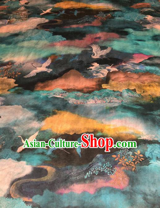 Asian Chinese Classical Cranes Pattern Design Gambiered Guangdong Gauze Fabric Traditional Silk Material