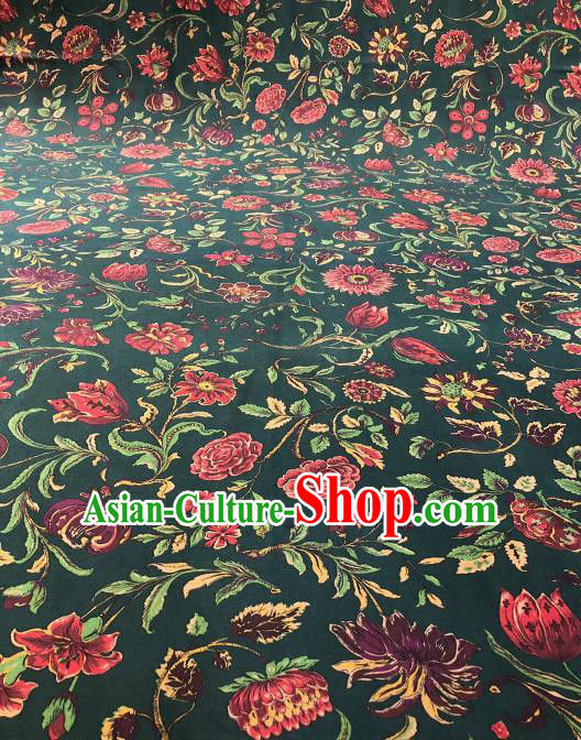 Asian Chinese Classical Flowers Pattern Design Atrovirens Gambiered Guangdong Gauze Fabric Traditional Silk Material