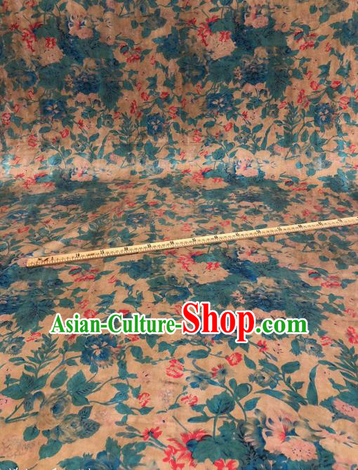 Asian Chinese Classical Flowers Pattern Design Ginger Gambiered Guangdong Gauze Fabric Traditional Silk Material