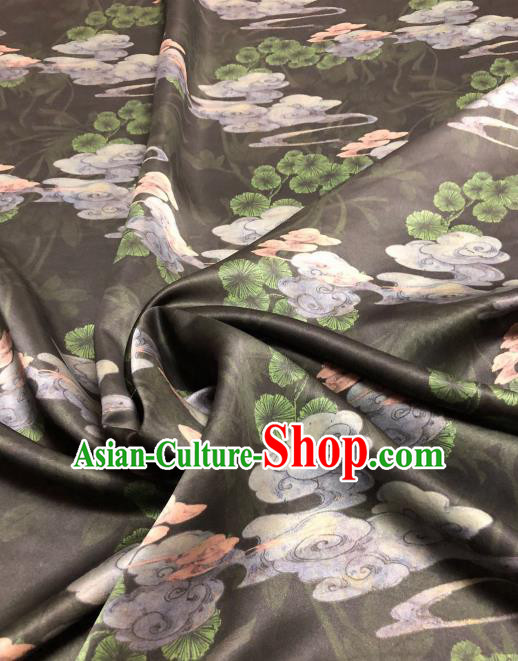 Asian Chinese Classical Cloud Pine Pattern Design Black Gambiered Guangdong Gauze Fabric Traditional Silk Material