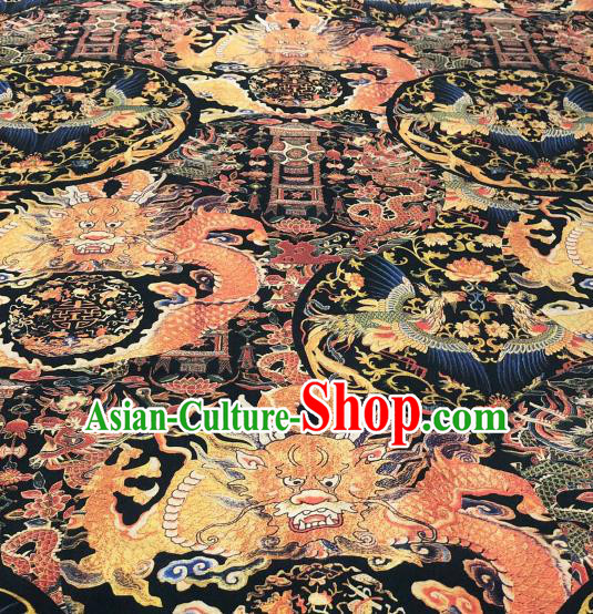 Asian Chinese Classical Dragons Pattern Design Black Gambiered Guangdong Gauze Fabric Traditional Silk Material