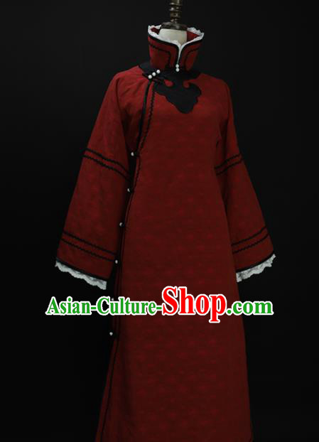 Chinese Traditional Dark Red Cheongsam Costume Republic of China Mandarin Qipao Dress for Women