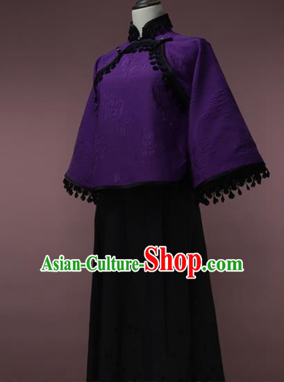 Traditional Chinese Tang Suit Purple Blouse Cheongsam Upper Outer Garment for Women