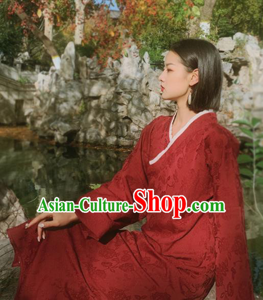 Chinese Traditional Wine Red Silk Cheongsam Costume Republic of China Mandarin Qipao Dress for Women