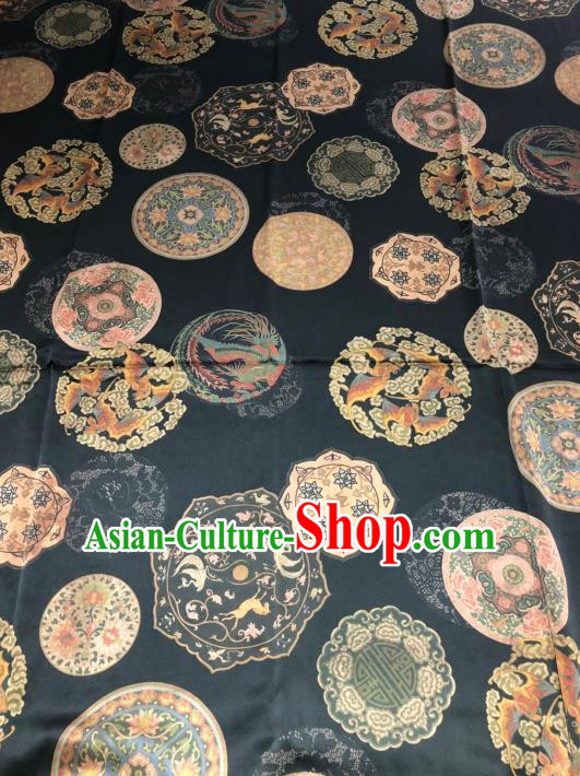 Asian Chinese Classical Pattern Design Black Gambiered Guangdong Gauze Fabric Traditional Silk Material