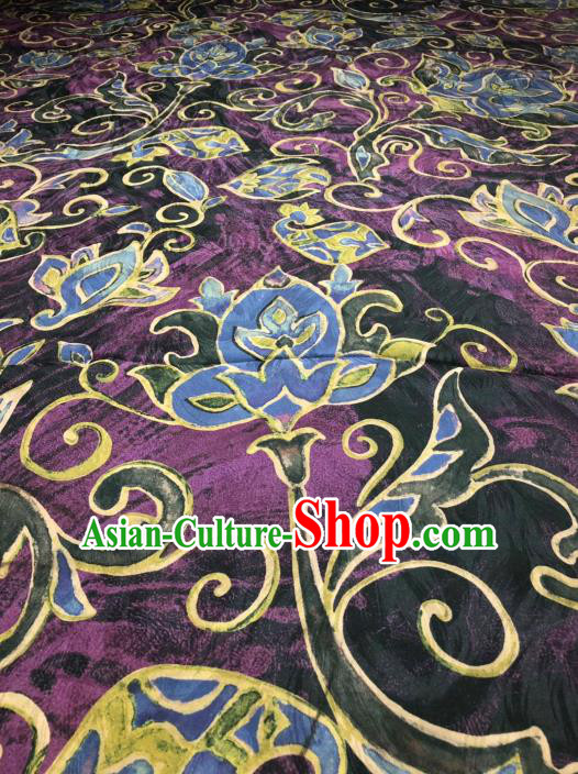 Asian Chinese Classical Flowers Pattern Design Purple Gambiered Guangdong Gauze Fabric Traditional Silk Material