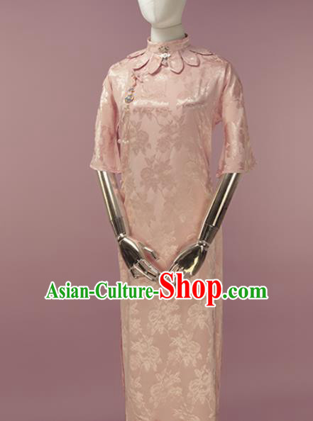 Chinese Traditional Light Pink Silk Cheongsam Costume Republic of China Mandarin Qipao Dress for Women