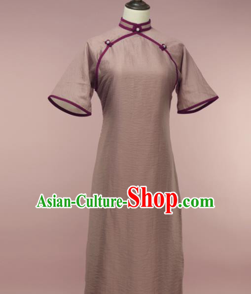 Chinese Traditional Khaki Cheongsam Costume Republic of China Mandarin Qipao Dress for Women