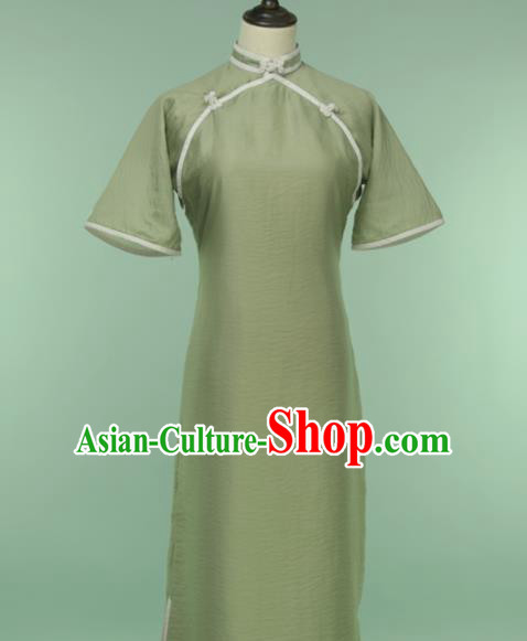 Chinese Traditional Olive Green Cheongsam Costume Republic of China Mandarin Qipao Dress for Women