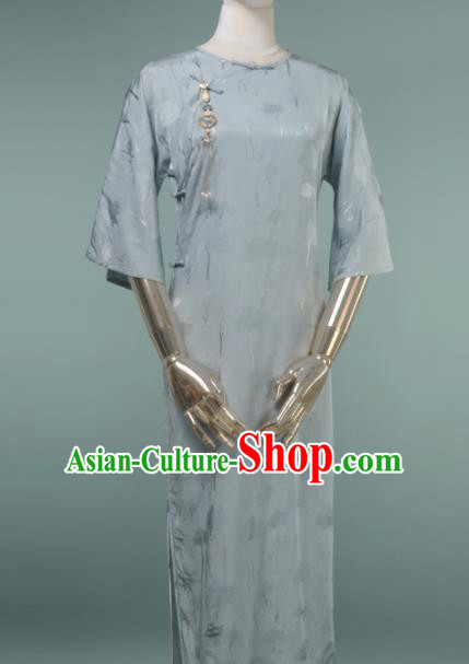 Chinese Traditional Light Blue Silk Cheongsam Costume Republic of China Mandarin Qipao Dress for Women