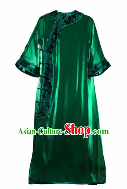 Chinese Traditional Atrovirens Cheongsam Costume Republic of China Mandarin Qipao Dress for Women