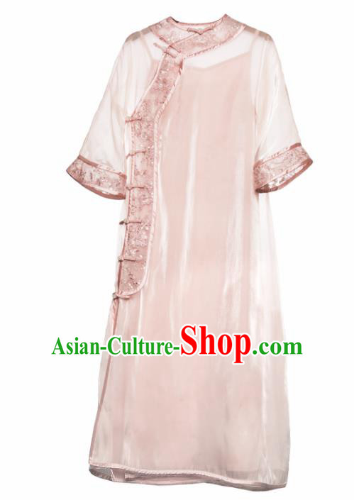 Chinese Traditional Light Pink Cheongsam Costume Republic of China Mandarin Qipao Dress for Women