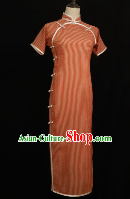 Chinese Traditional Orange Cheongsam Costume Republic of China Mandarin Qipao Dress for Women