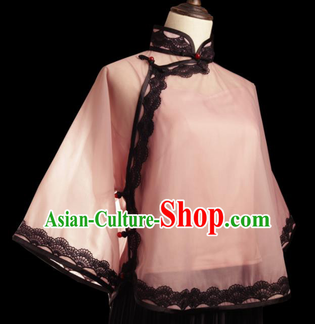 Traditional Chinese Tang Suit Pink Blouse Cheongsam Upper Outer Garment for Women