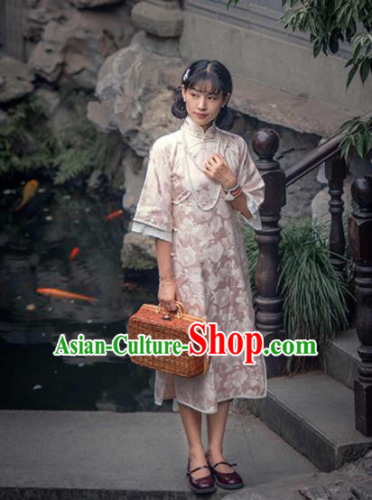 Chinese Traditional Pink Silk Cheongsam Costume Republic of China Mandarin Qipao Dress for Women