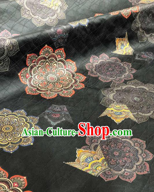 Asian Chinese Traditional Lotus Pattern Design Black Gambiered Guangdong Gauze Fabric Silk Material