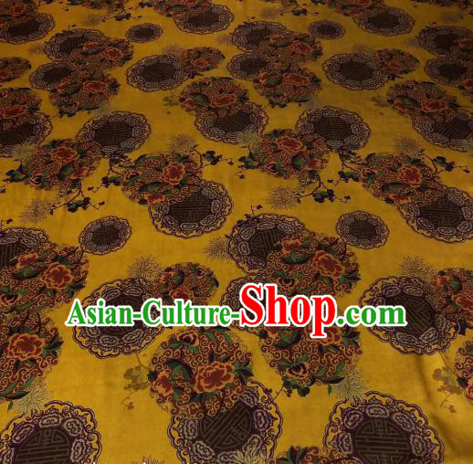 Asian Chinese Traditional Peony Pattern Design Yellow Gambiered Guangdong Gauze Fabric Silk Material