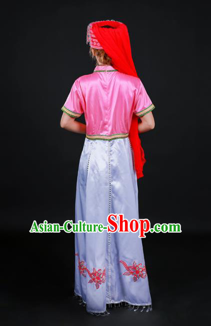 Chinese Traditional Dongxiang Nationality Stage Show Dress Ethnic Minority Folk Dance Costume for Women