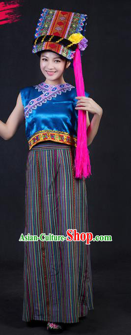 Chinese Traditional Nu Nationality Stage Show Dress Ethnic Minority Folk Dance Costume for Women