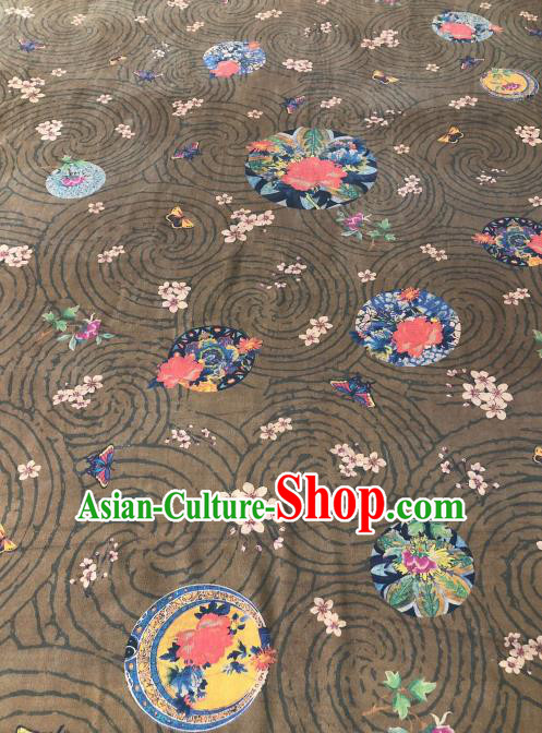 Asian Chinese Traditional Peony Flowers Pattern Design Grey Gambiered Guangdong Gauze Fabric Silk Material