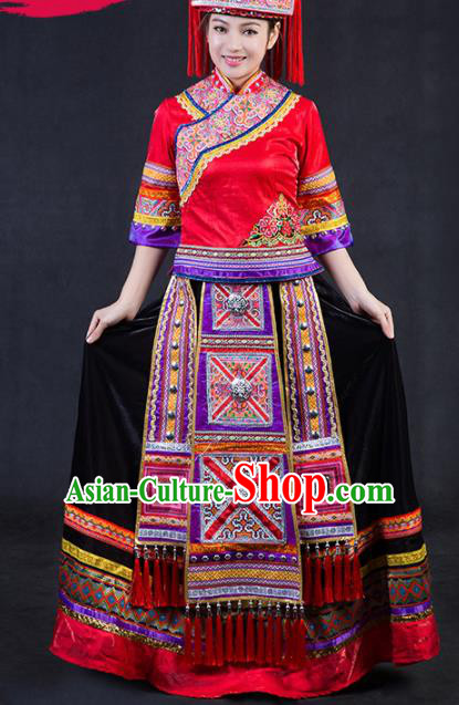 Chinese Traditional Yao Nationality Stage Show Wedding Dress Ethnic Minority Folk Dance Costume for Women