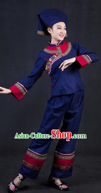 Chinese Traditional Zhuang Nationality Stage Show Dress Ethnic Minority Folk Dance Costume for Women