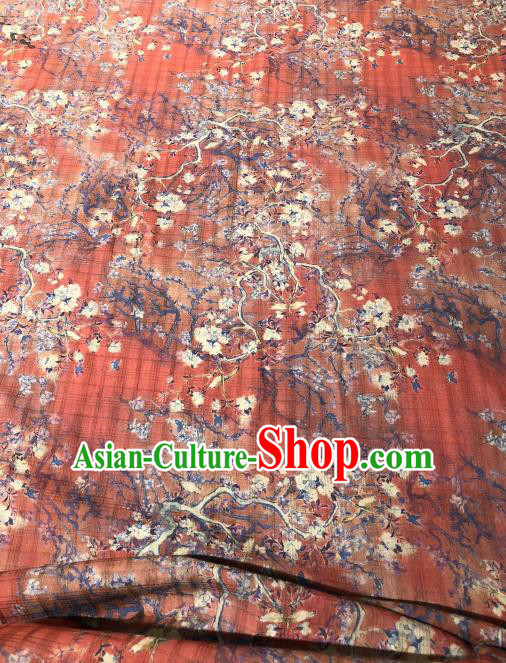 Asian Chinese Traditional Pear Flowers Pattern Design Red Gambiered Guangdong Gauze Fabric Silk Material
