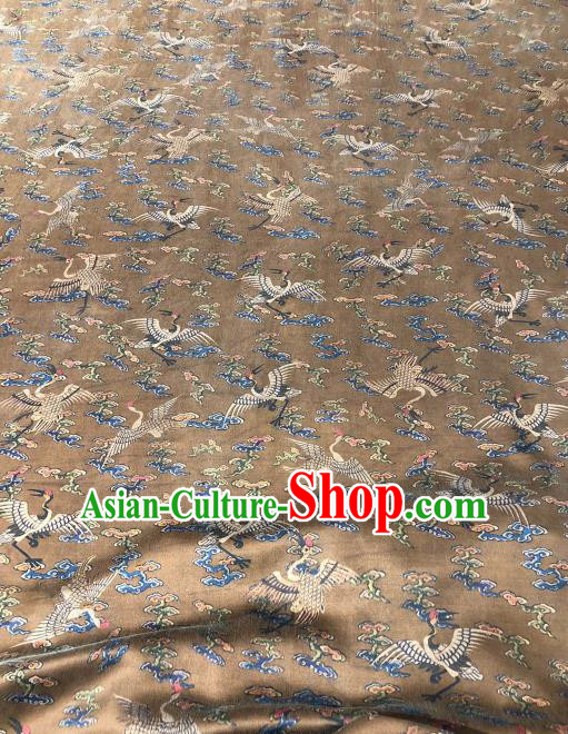 Asian Chinese Traditional Cloud Crane Pattern Design Brown Gambiered Guangdong Gauze Fabric Silk Material