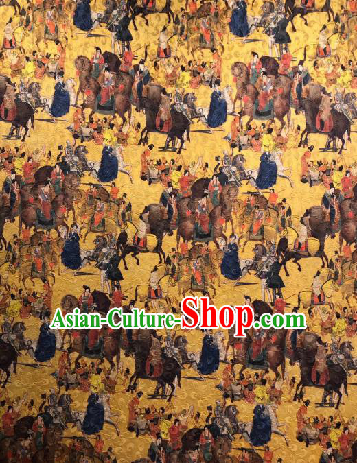 Asian Chinese Traditional Tang Dynasty Pattern Design Golden Gambiered Guangdong Gauze Fabric Silk Material