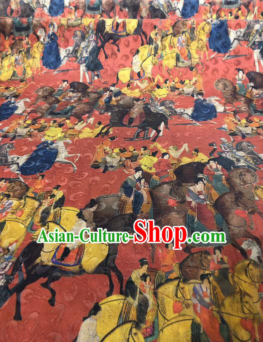 Asian Chinese Traditional Tang Dynasty Pattern Design Red Gambiered Guangdong Gauze Fabric Silk Material