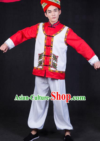 Chinese Traditional Zhuang Nationality Festival Compere Outfits Ethnic Minority Folk Dance Stage Show Costume for Men