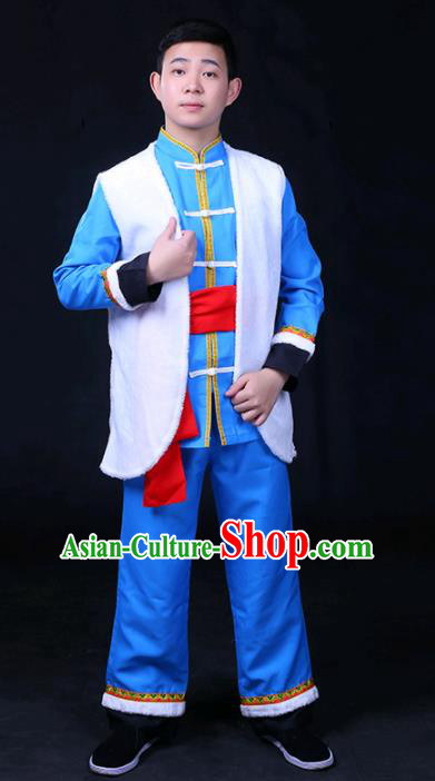 Chinese Traditional Naxi Nationality Festival Compere Outfits Ethnic Minority Folk Dance Stage Show Costume for Men