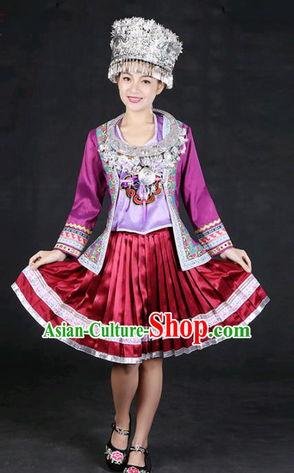 Chinese Traditional Dong Nationality Stage Show Short Dress Ethnic Minority Folk Dance Costume for Women