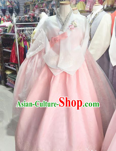 Korean Traditional Hanbok White Blouse and Pink Dress Asian Korea Princess Fashion Costume for Women