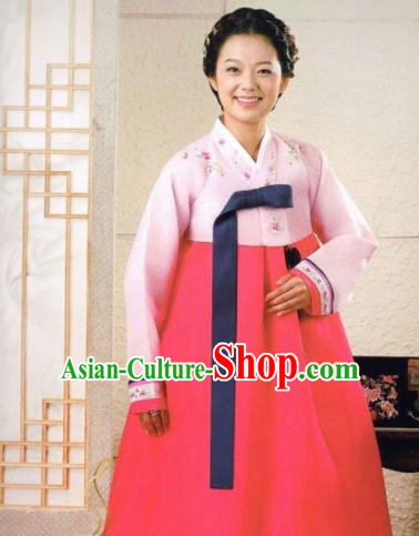 Korean Traditional Hanbok Mother of the Bride Outfit Pink Blouse and Rosy Dress Asian Korea Fashion Costume for Women