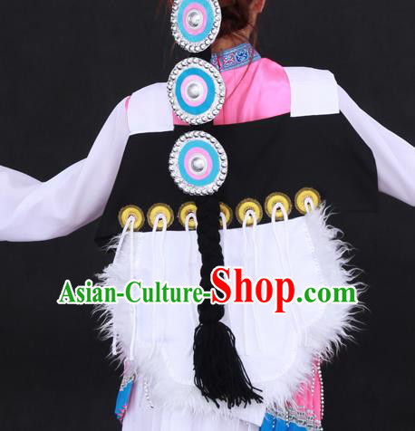Chinese Traditional Naxi Nationality White Dress Ethnic Minority Folk Dance Stage Show Costume for Women