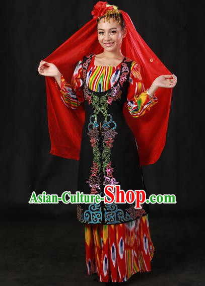 Chinese Traditional Ozbek Nationality Dress Ethnic Minority Folk Dance Stage Show Costume for Women