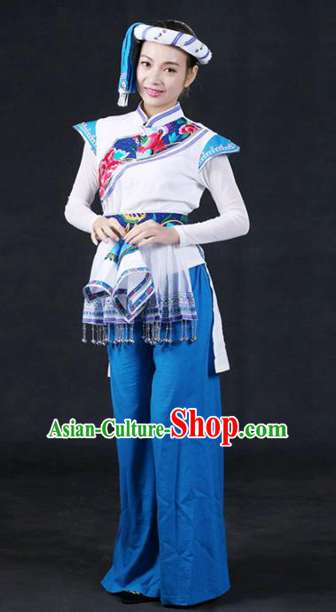 Chinese Traditional Tujia Nationality Stage Show Outfits Ethnic Minority Folk Dance Costume for Women