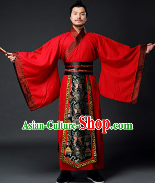 Traditional Chinese Han Dynasty Prime Minister Red Clothing Ancient Drama Royal King Costume for Men