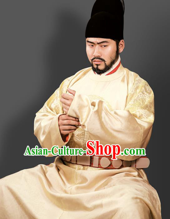 Chinese Ming Dynasty Emperor Embroidered Golden Imperial Robe Ancient Royal Highness Costumes for Men