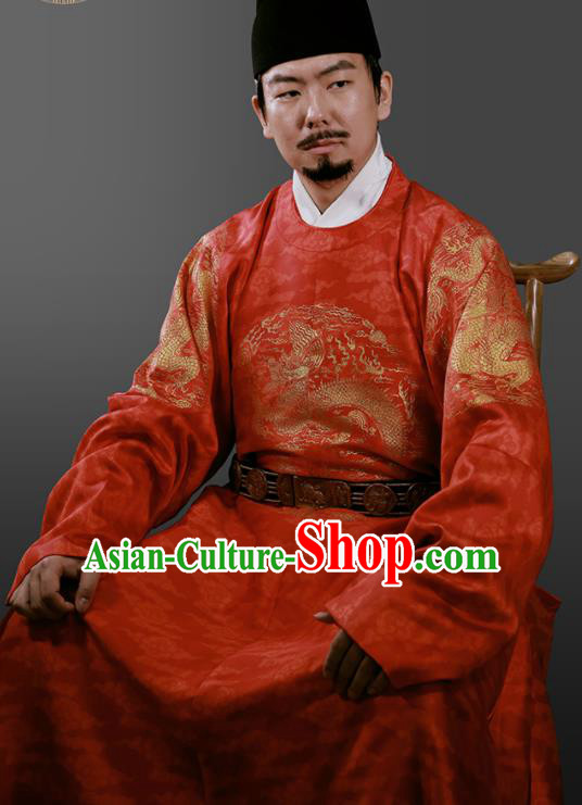 Chinese Ming Dynasty Royal Highness Embroidered Red Imperial Robe Ancient Emperor Costumes for Men