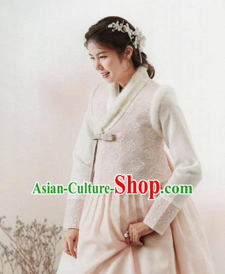 Korean Traditional Hanbok Wedding Bride Vest Blouse and Pink Dress Outfits Asian Korea Fashion Costume for Women