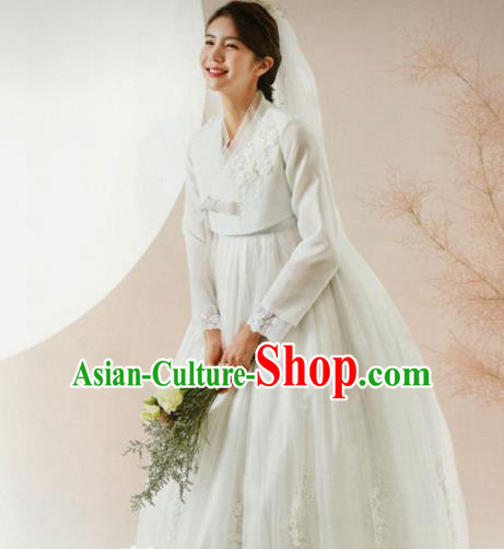 Korean Traditional Hanbok Wedding Bride White Blouse and Dress Outfits Asian Korea Fashion Costume for Women