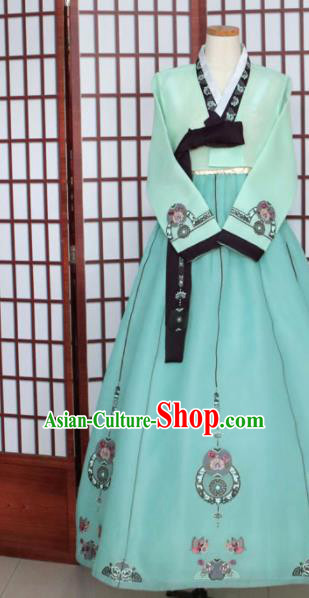 Korean Traditional Hanbok Green Blouse and Dress Outfits Asian Korea Wedding Fashion Costume for Women