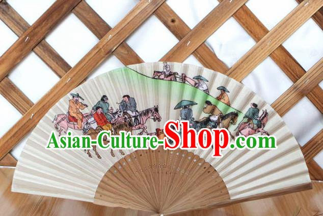 Korean Traditional Folk Folding Fan Asian Korea Printing Paper Fans for Women